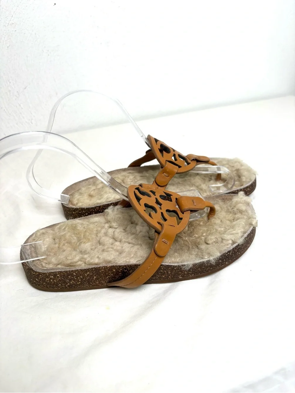 TORY BURCH Miller Cloud Shearling Leather Sandal Caramel/Buttermilk 6